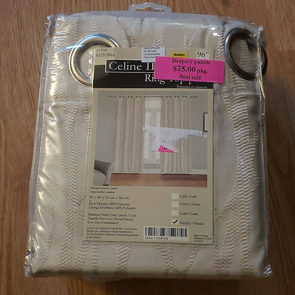 Celine 2" Ring Top Curtains 52"×96" Vanilla - Picture 2 of 3